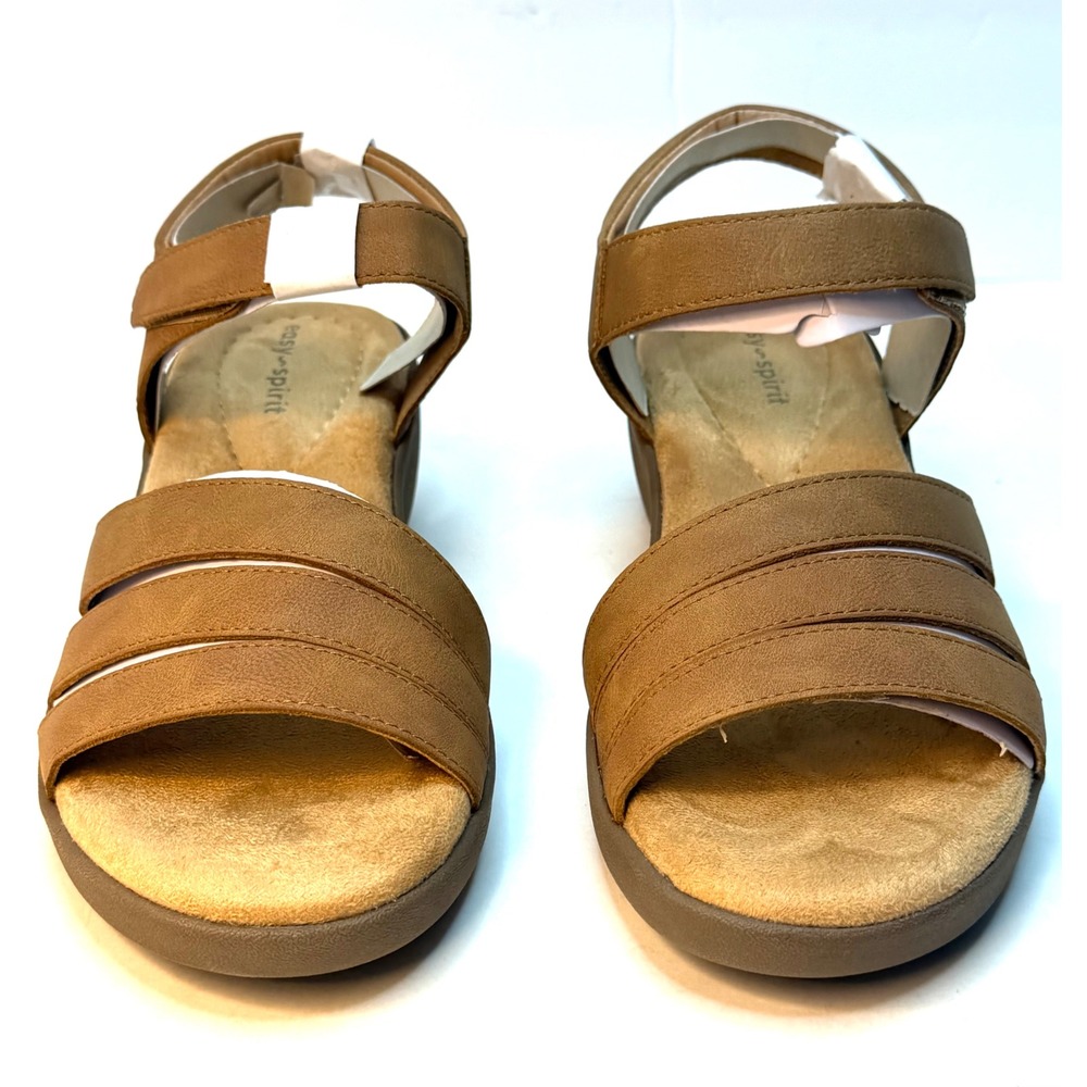 Easy Spirit Women's Kenton Strappy Low Wedge Sandals Brown Cognac Size 7M NWT